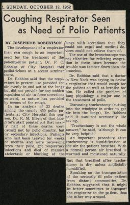1952 article from the Cleveland Plain Dealer with Dr. Robbins.