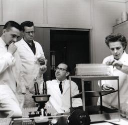 Jonas Salk and his staff in the Virus Research Lab, 1957
