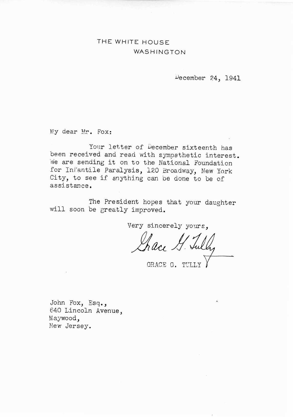 Correspondence from the White House  Post Polio: Polio Place